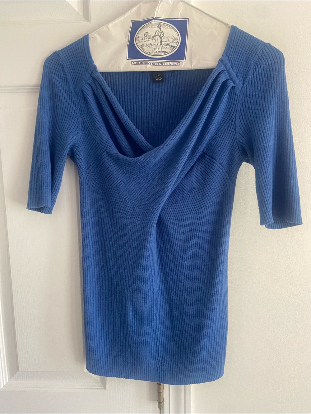 Banana Republic Ribbed Blue Short-Sleeve Knit Top